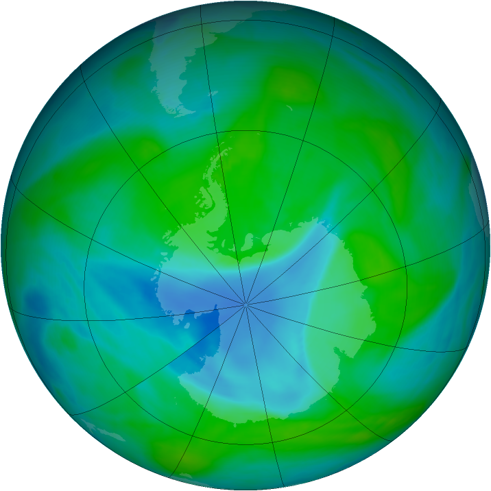 Antarctic ozone map for 24 December 2007